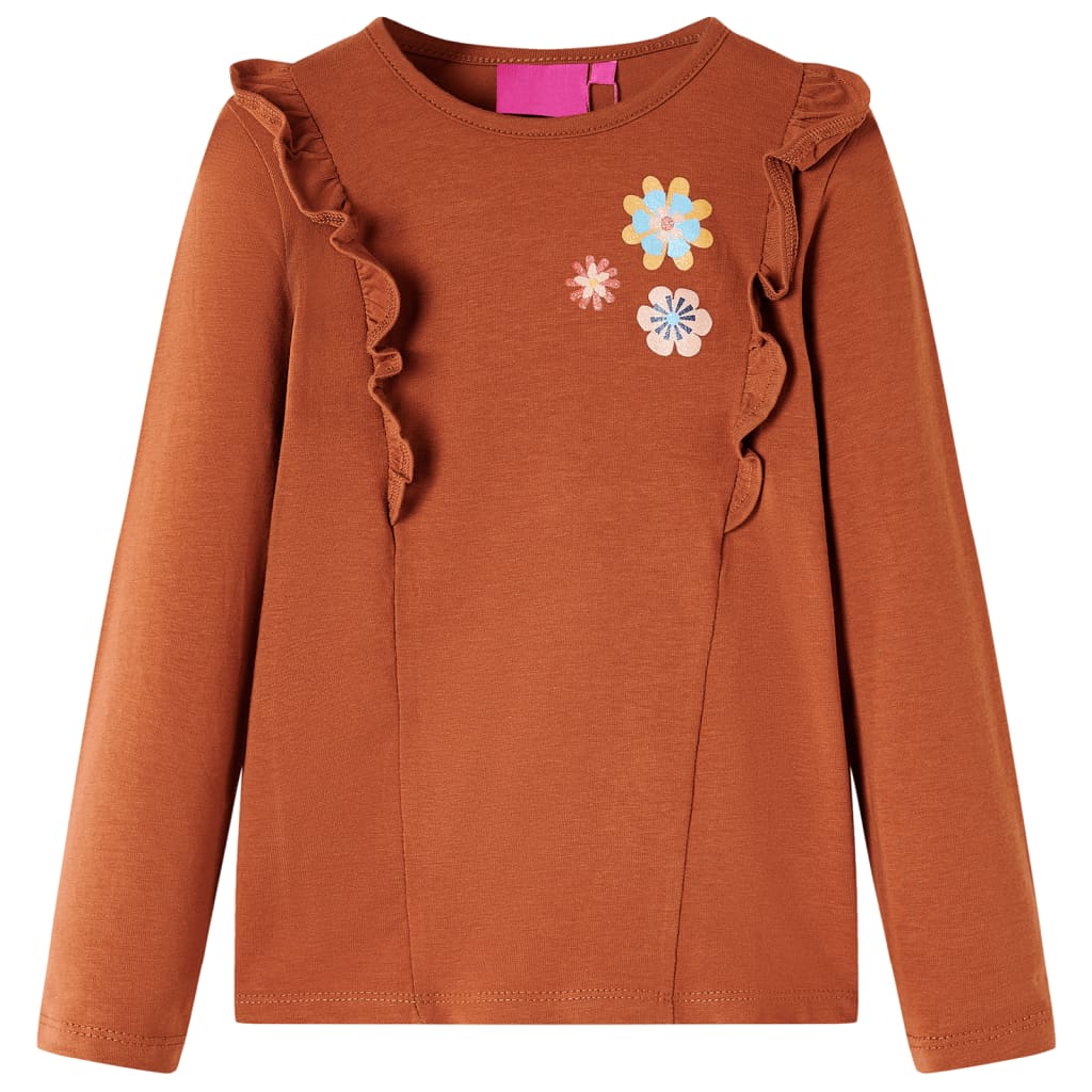 Camicia per bambini Vidaxl con maniche lunghe 128 cognac color