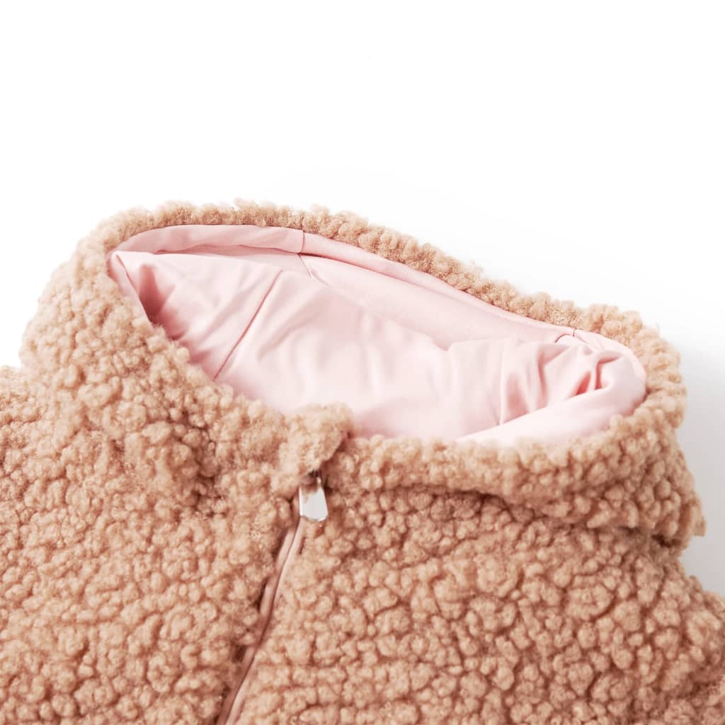 Vidaxl Chaqueta para niños con capucha 104 Teddy artificial Vehículo ligero Cognac