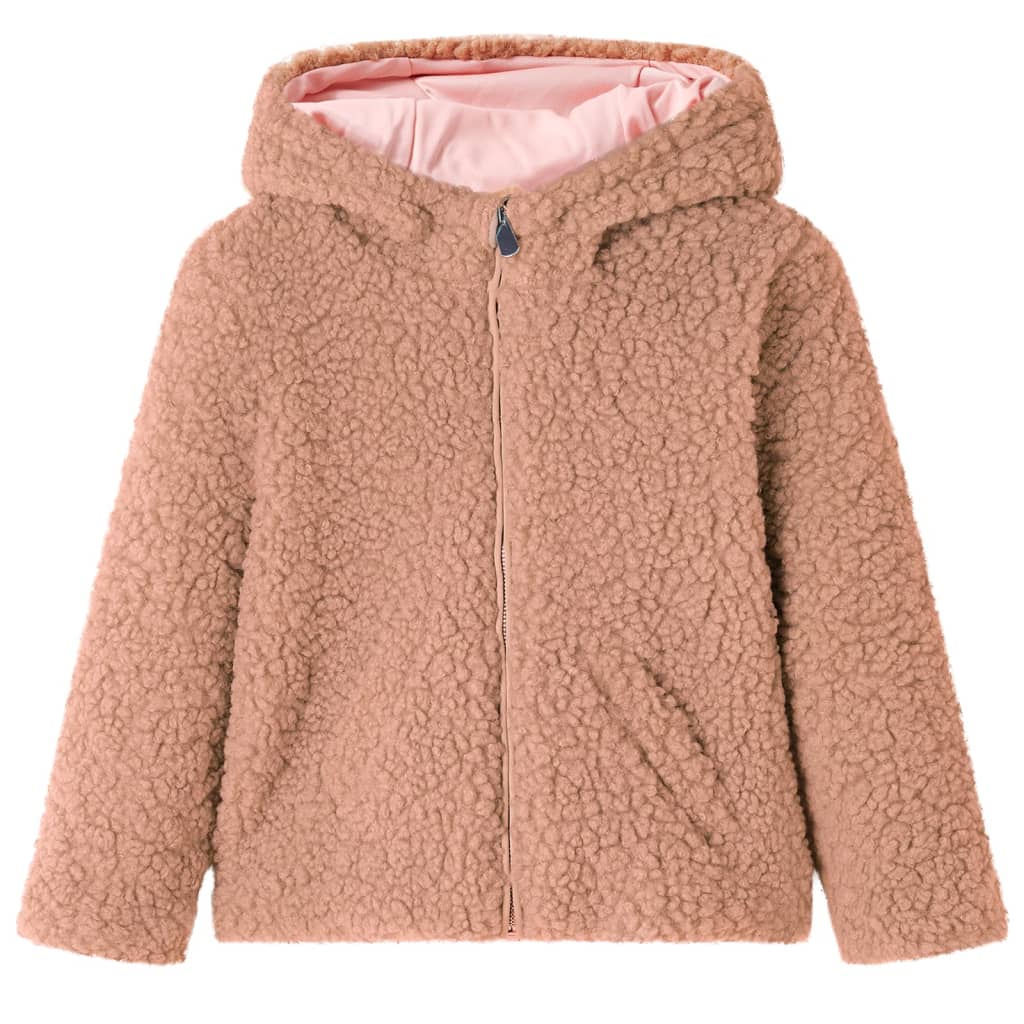 Chaqueta infantil de Vidaxl con capucha 128 Teddy Kunstvacht Light Cognac