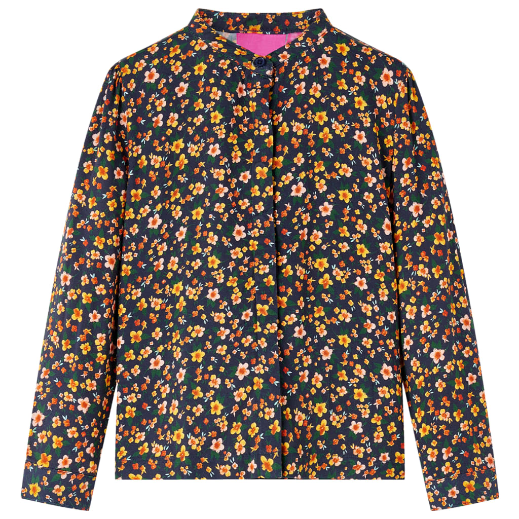 Vidaxl kinderoverhemd met bandkraag 128 marineblauw