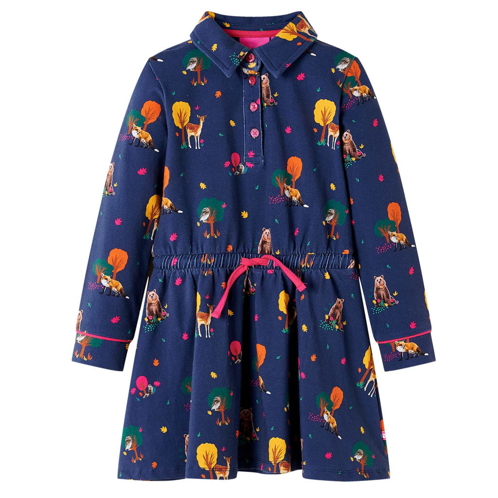 Vidaxl Dress per bambini a maniche lunghe e blu navy corsetto