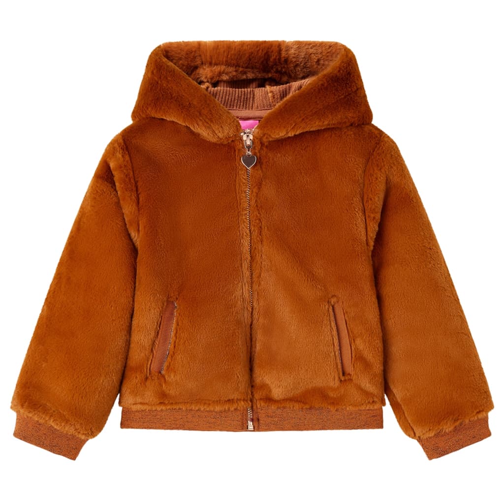Vidaxl Giacca per bambini con cappuccio 92 Veicolo artificiale Colore cognac