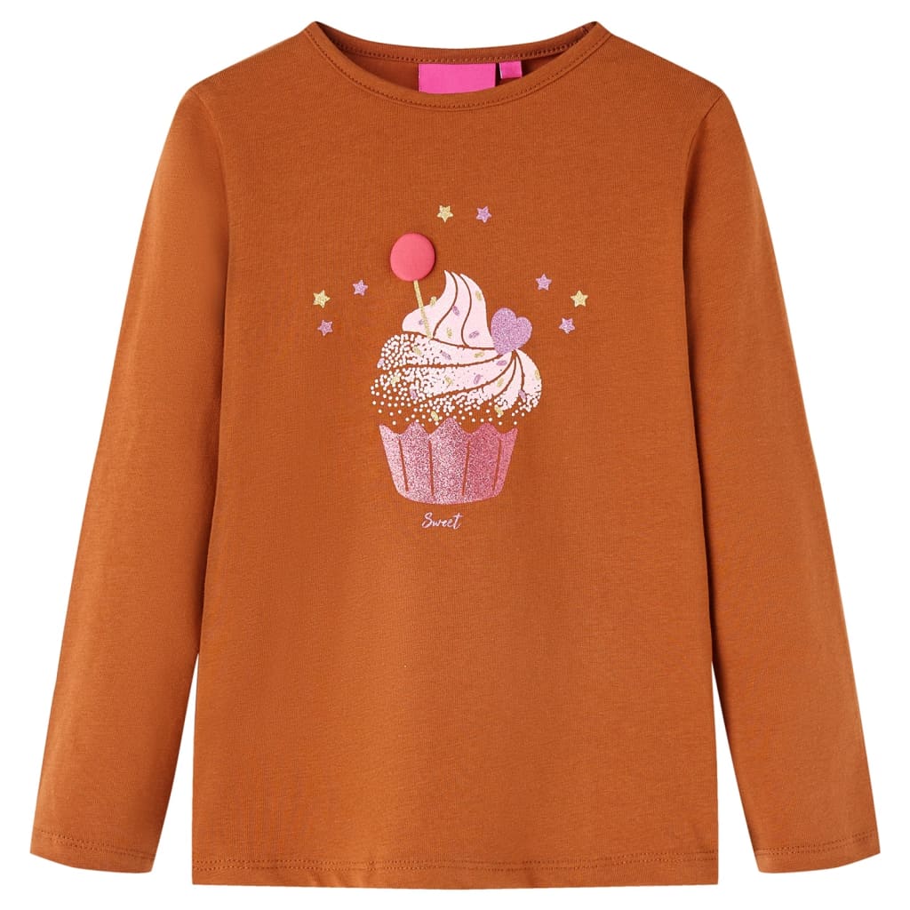 Camisa infantil de Vidaxl con mangas largas 104 Cognac