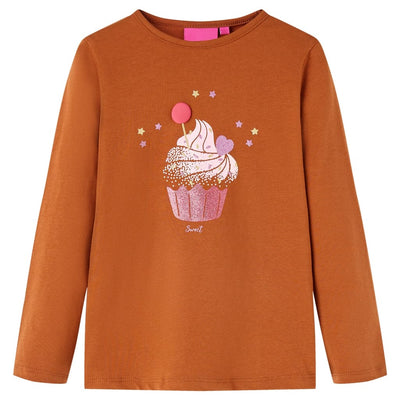 Camisa infantil de Vidaxl con mangas largas 128 Cognac