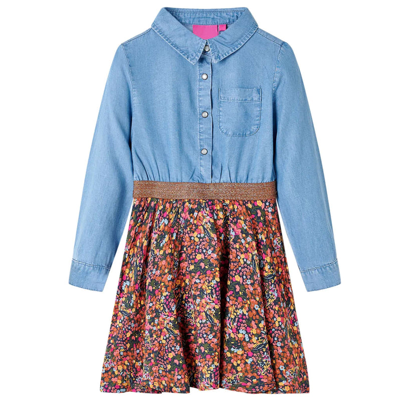 Abito per bambini Vidaxl con maniche lunghe 104 blu navy e blu denim