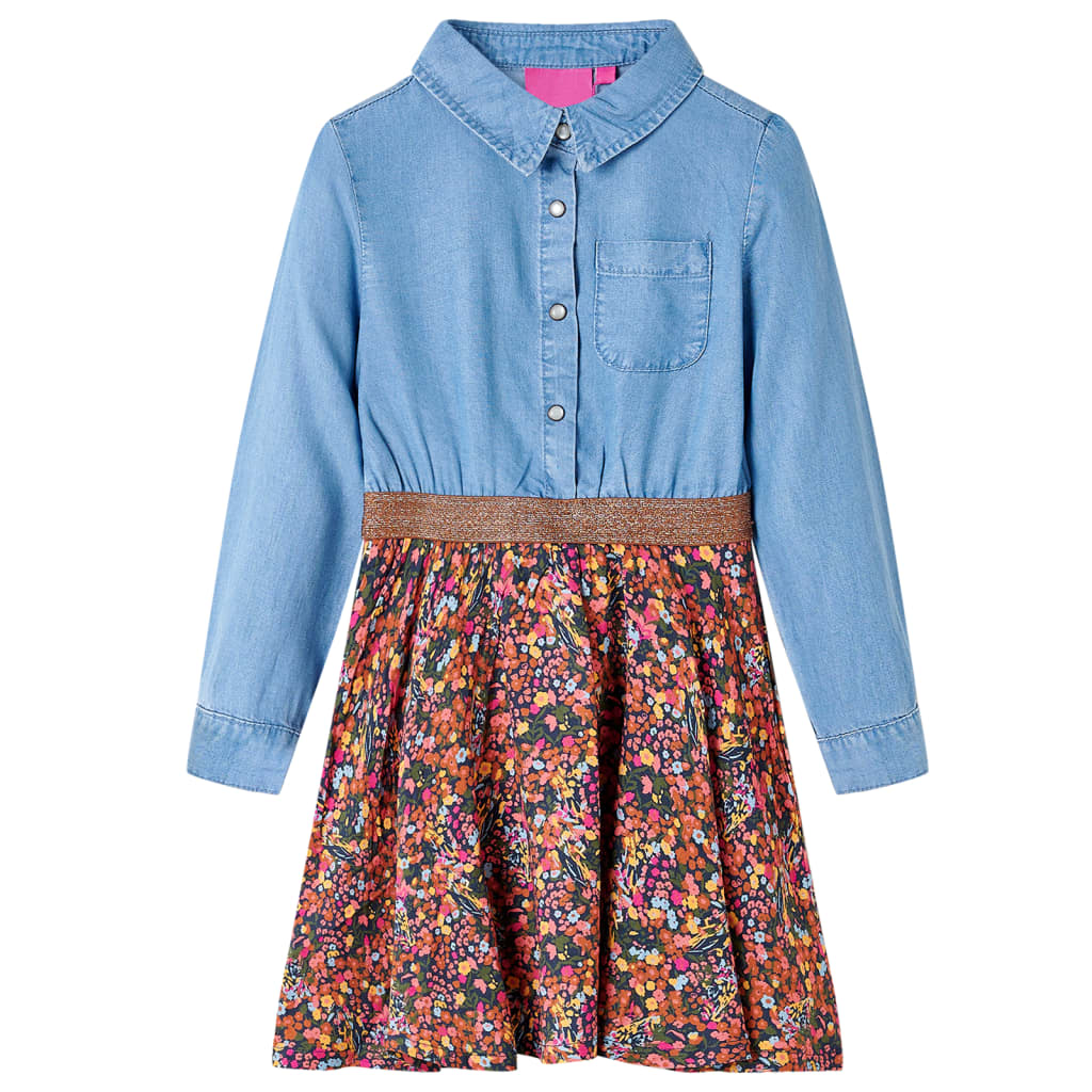 Abito per bambini Vidaxl con maniche lunghe 116 blu navy e blu denim