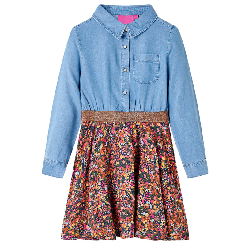 Abito per bambini Vidaxl con maniche lunghe 128 blu navy e blu denim