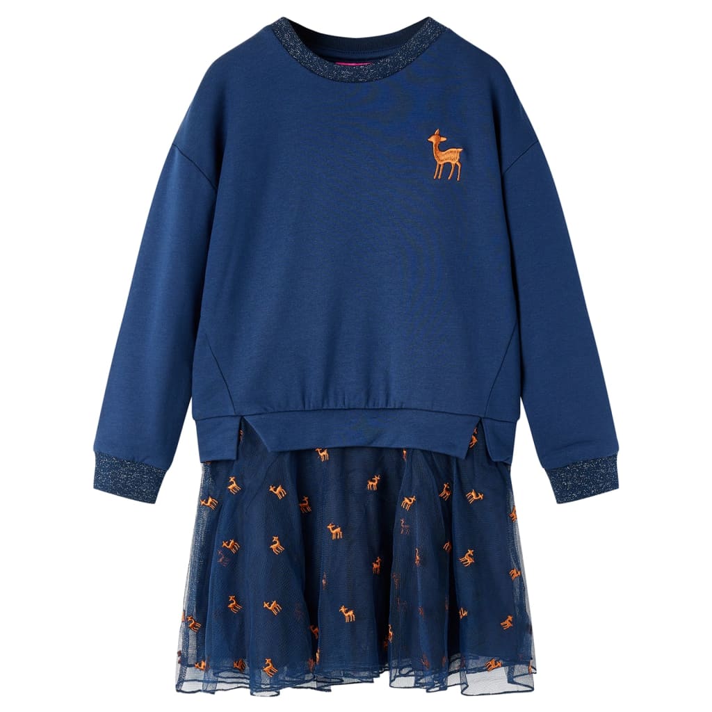 Abito per bambini Vidaxl con maniche lunghe 104 blu navy