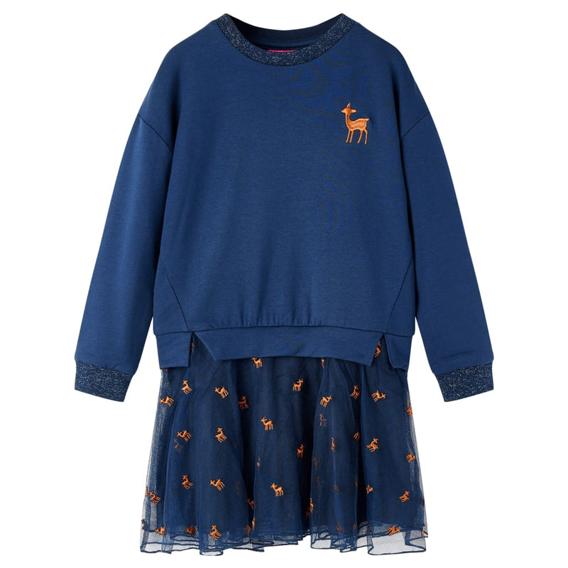 Abito per bambini Vidaxl con maniche lunghe 140 blu navy
