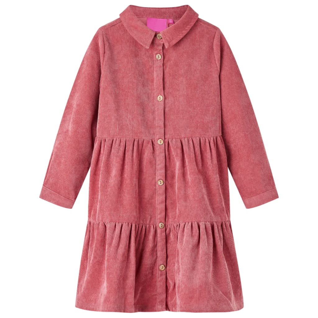 Abito per bambini Vidaxl con maniche lunghe Velvet a costola 116 Old Pink