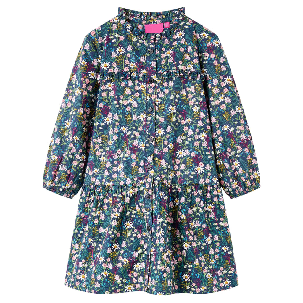 Abito per bambini Vidaxl con maniche lunghe 128 blu scuro
