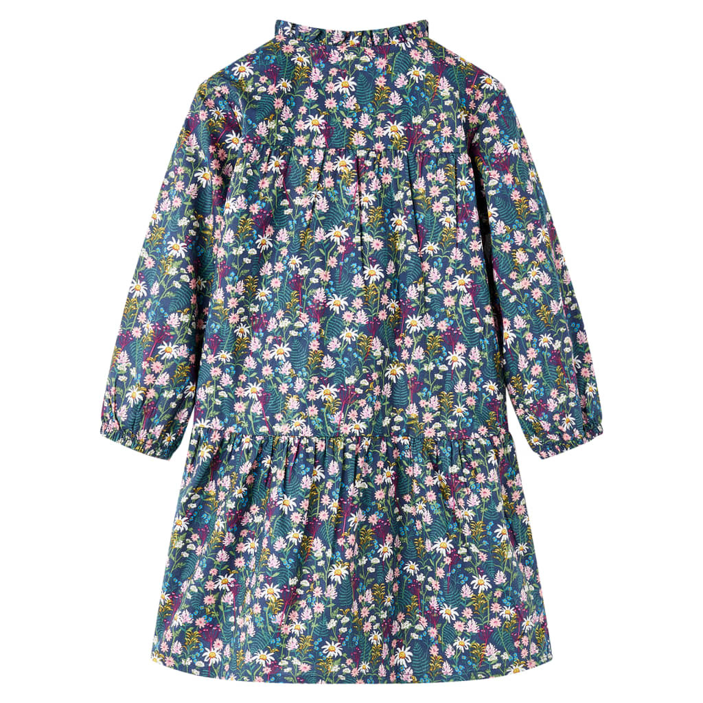 Abito per bambini Vidaxl con maniche lunghe 128 blu scuro