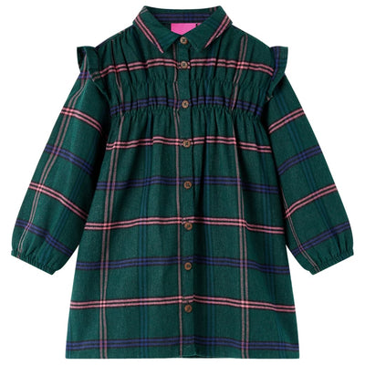 Vida Vidaxl Vestido para niños con mangas largas y volantes 128 Dark Green