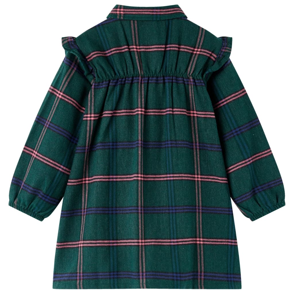 Abito per bambini Vidaxl con maniche lunghe e volant 128 verde scuro