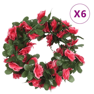 VidaXL Kerstslingers met bloemen 6 st 250 cm lente rozerood