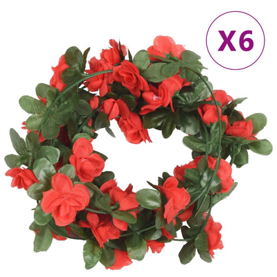 VidaXL Kerstslingers met bloemen 6 st 250 cm lente rood