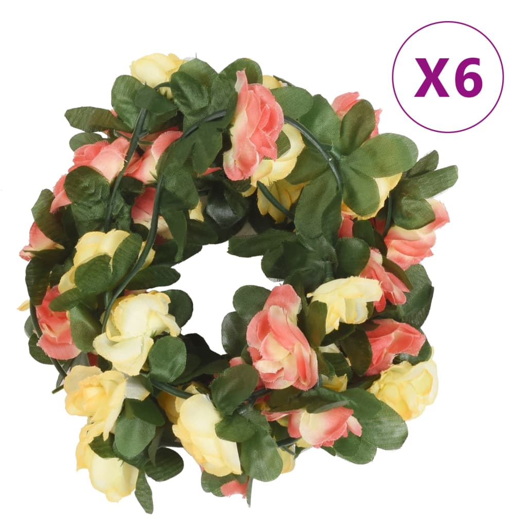 VidaXL Kerstslingers met bloemen 6 st 250 cm lente zonsondergang rood