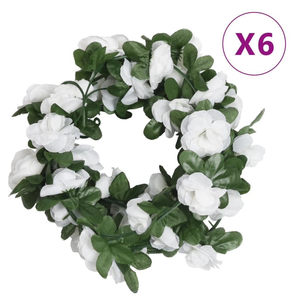 VidaXL Kerstslingers met bloemen 6 st 250 cm lente wit