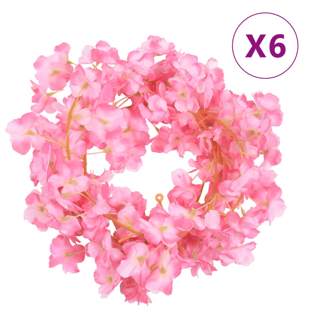 Vidaxl Guierras navideñas con flores 6 st 180 cm de color rosa oscuro