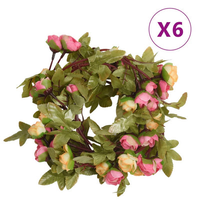 VidaXL Kerstslingers met bloemen 6 st 215 cm roze