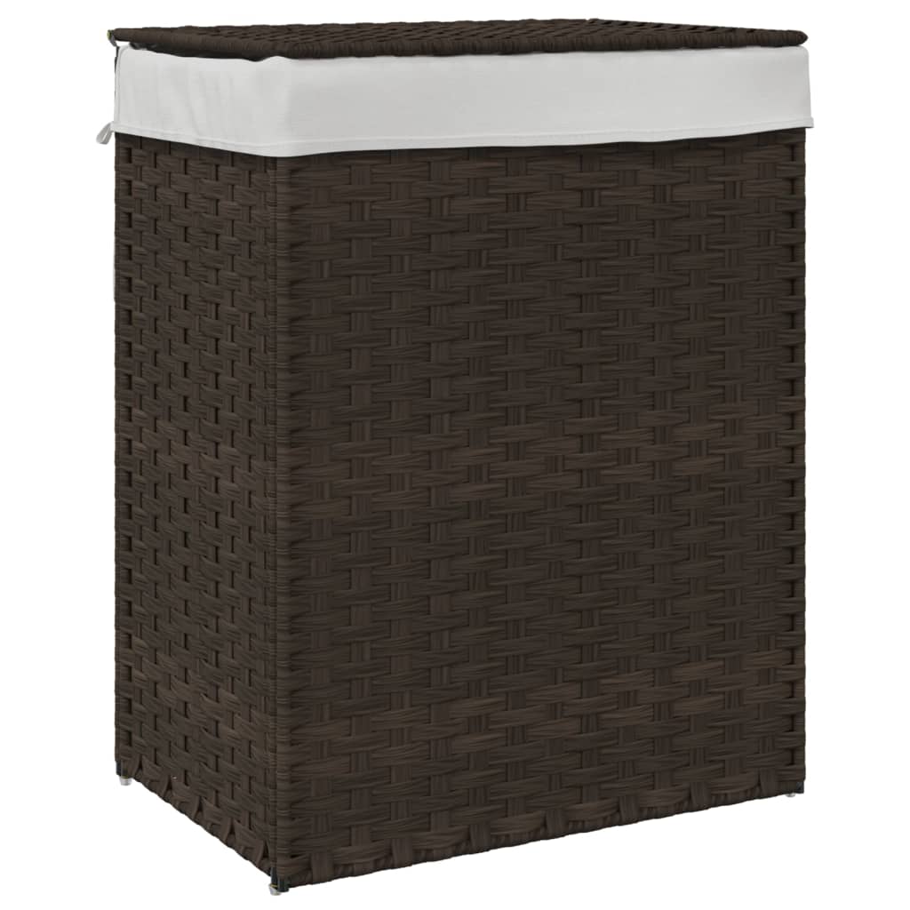 Canasta de lavandería de Vidaxl con tapa 46x33x60 cm Poly Rattan marrón oscuro