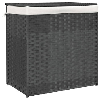 Vidaxl Lavaundry Basket con 2 scomparti 53x35x57 cm poli rattan grigio