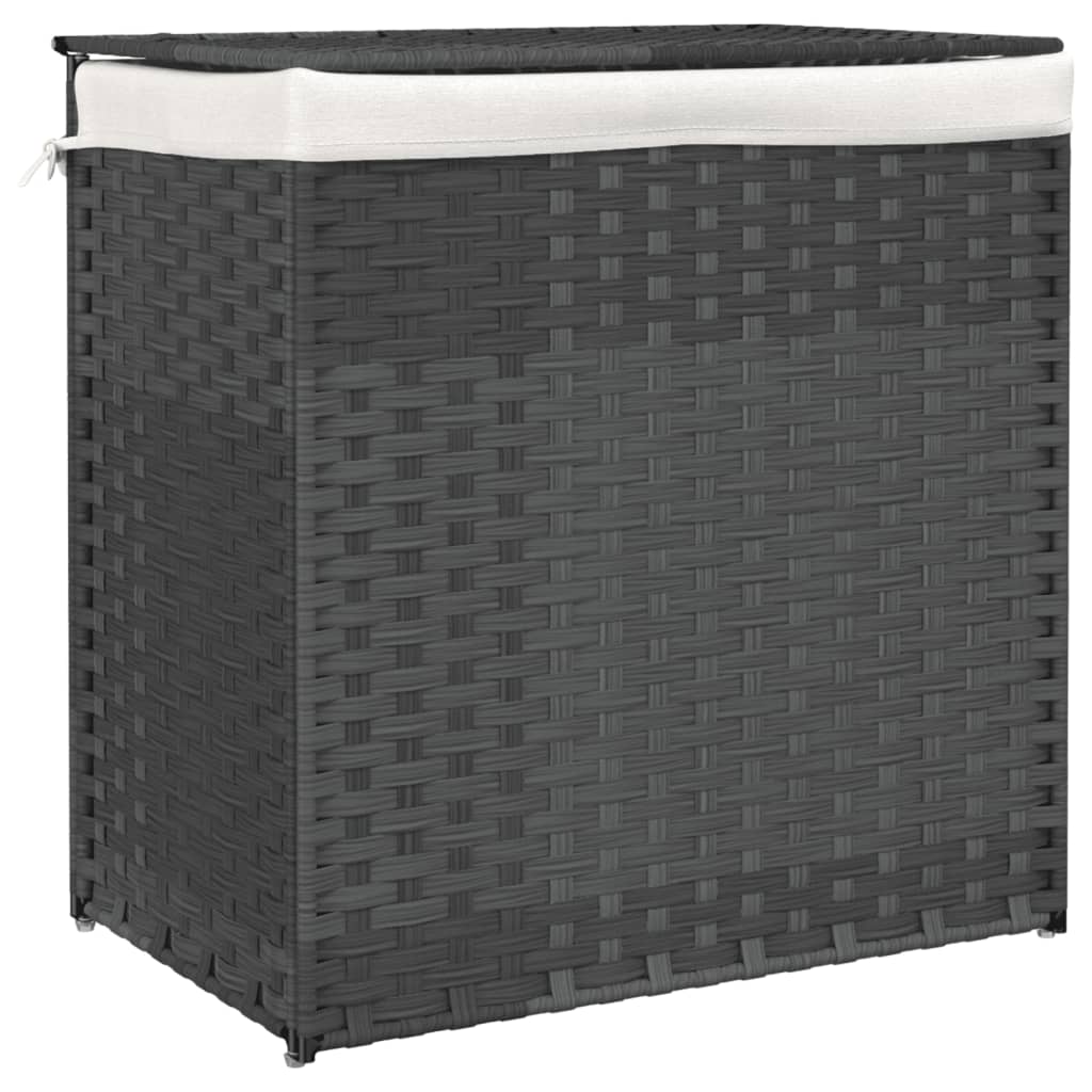 Vidaxl Lavaundry Basket con 2 scomparti 53x35x57 cm poli rattan grigio