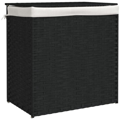 Vidaxl Lavandry Basket con 2 scomparti 53x35x57 cm poli rattan nero