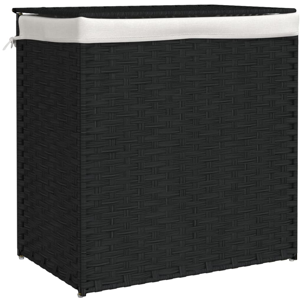 Vidaxl Lavandry Basket con 2 scomparti 53x35x57 cm poli rattan nero
