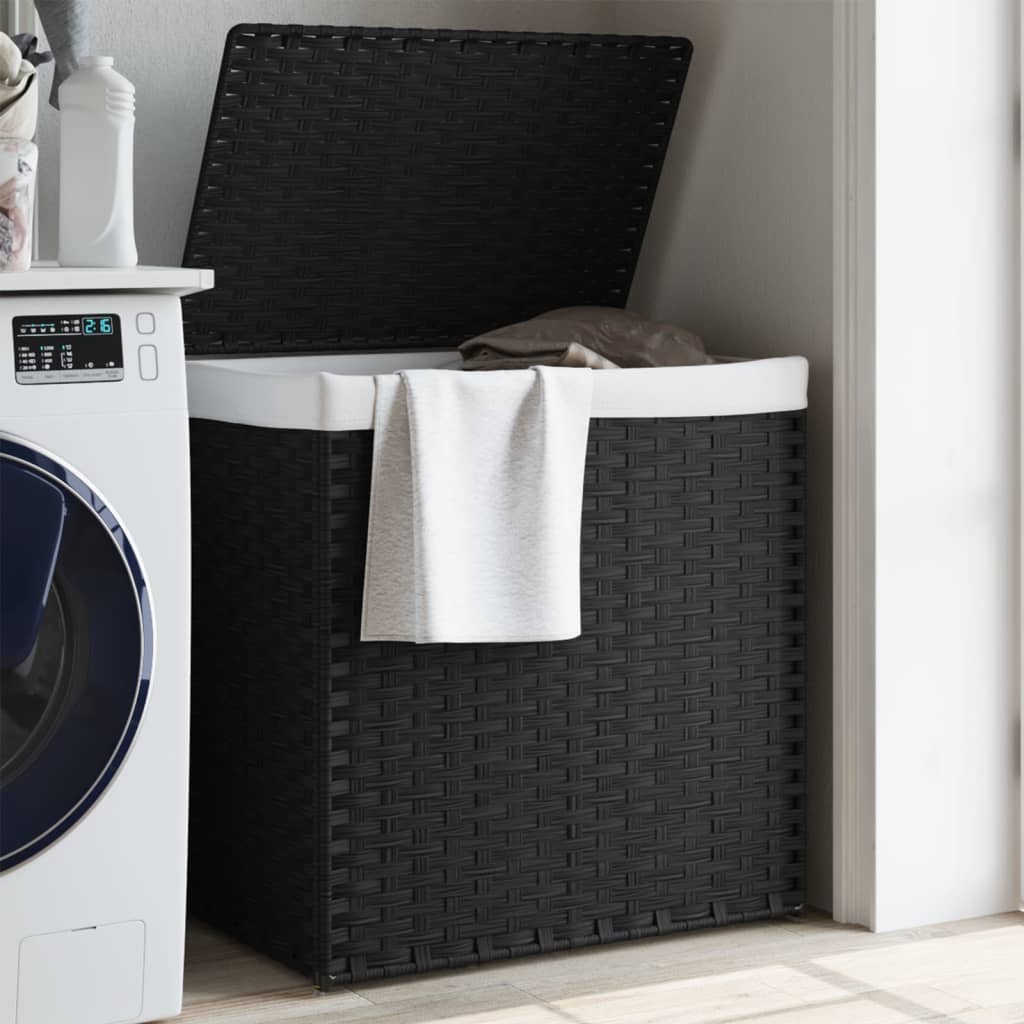 Vidaxl Lavandry Basket con 2 scomparti 53x35x57 cm poli rattan nero