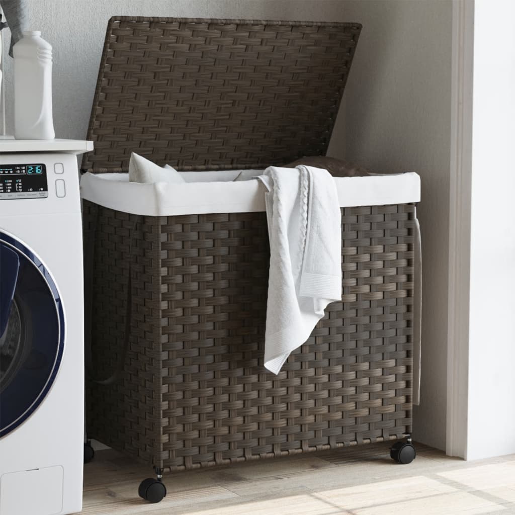 Vidaxl Basket lavanderia su ruote 60x35x60,5 cm rattan marrone scuro