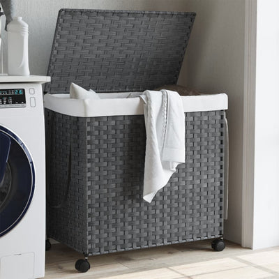 Vidaxl Laundry Basket on Wheels 60x35x60.5 cm Rattan Grey