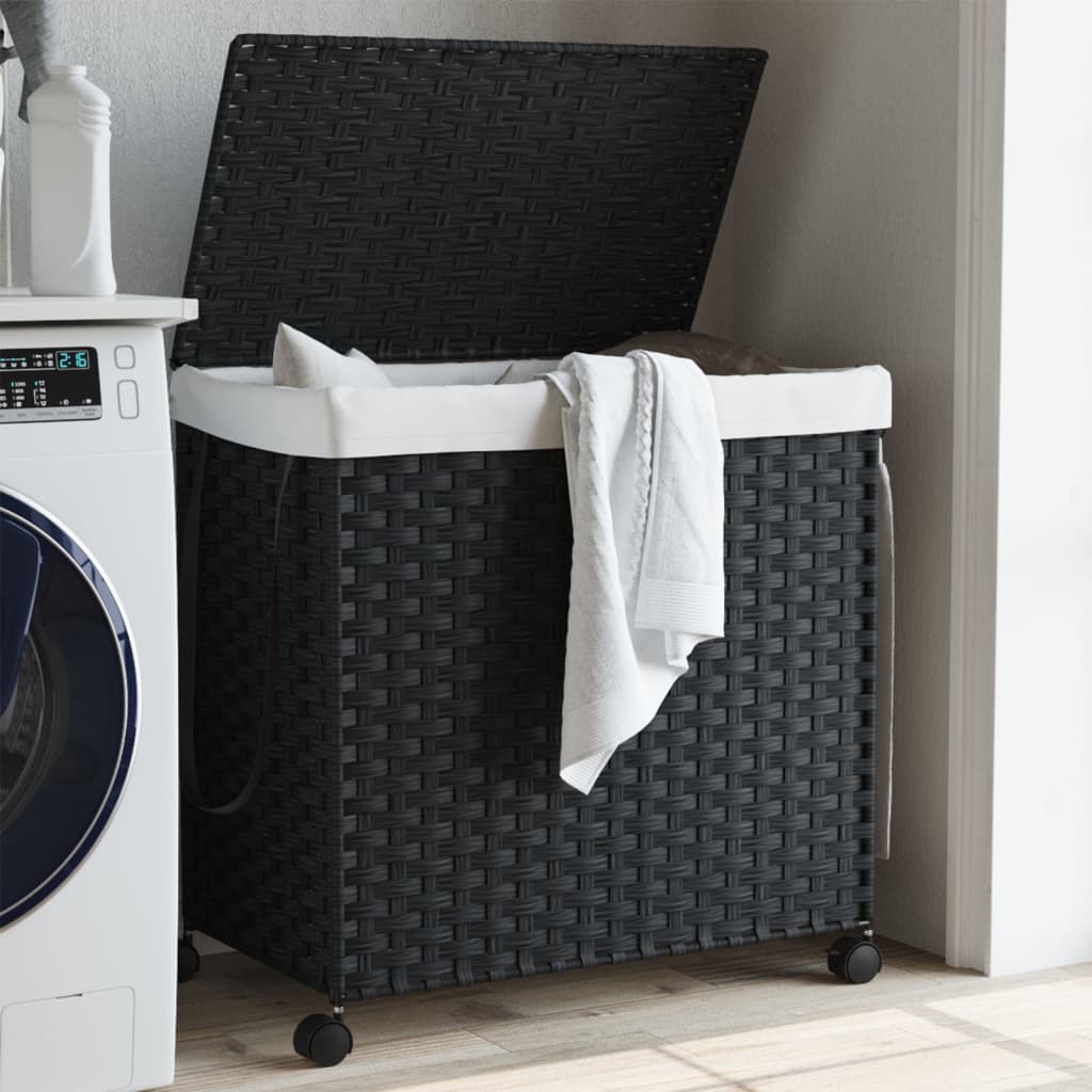 Vidaxl Basket lavanderia su ruote 60x35x60,5 cm rattan nero