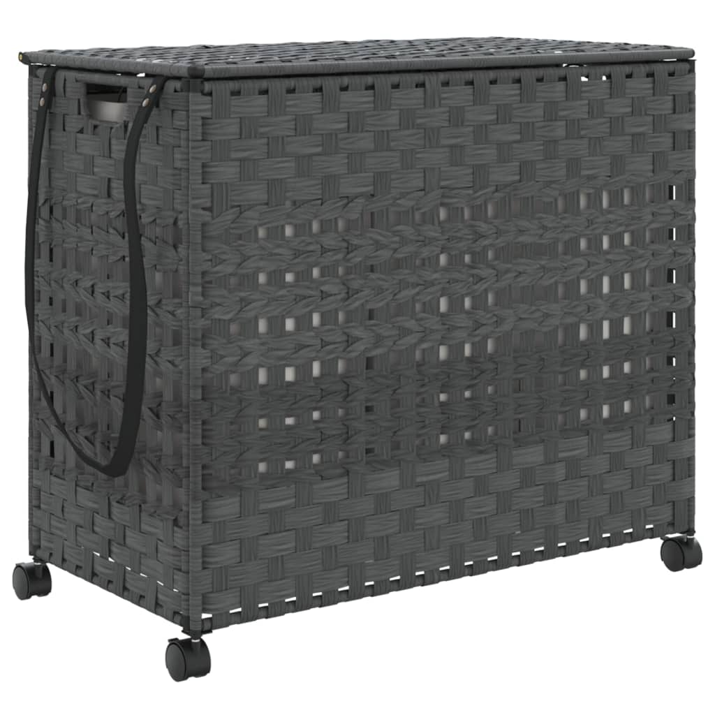 Canasta de lavandería Vidaxl sobre ruedas 66x35x60 cm Rattan Gray