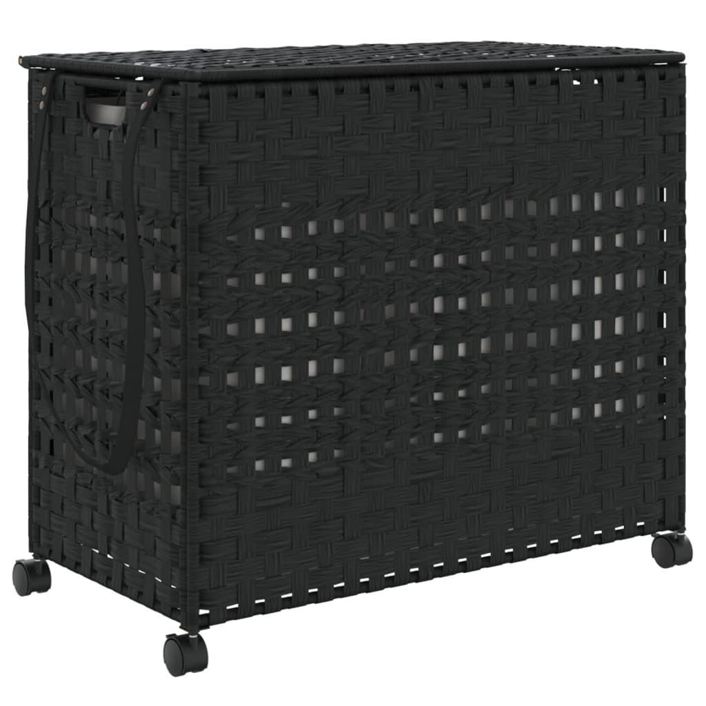 Canasta de lavandería de Vidaxl sobre ruedas 66x35x60 cm rattan negro