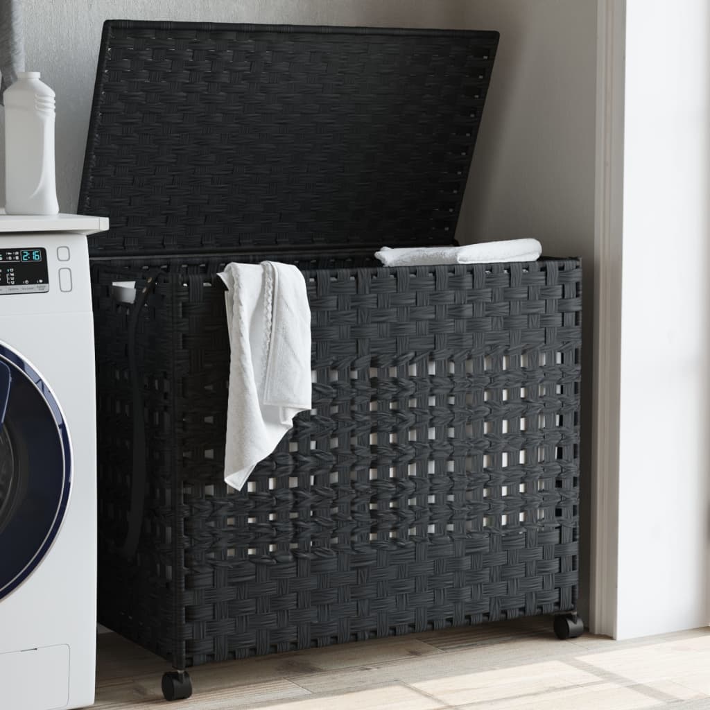 Vidaxl Basket lavanderia su ruote 66x35x60 cm rattan nero
