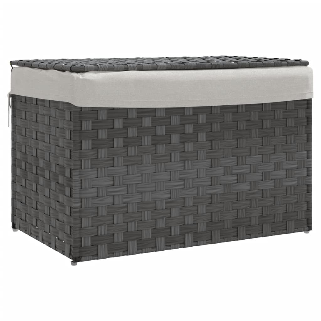 VidaXL Wasmand met deksel 55,5x35x34 cm poly rattan grijs