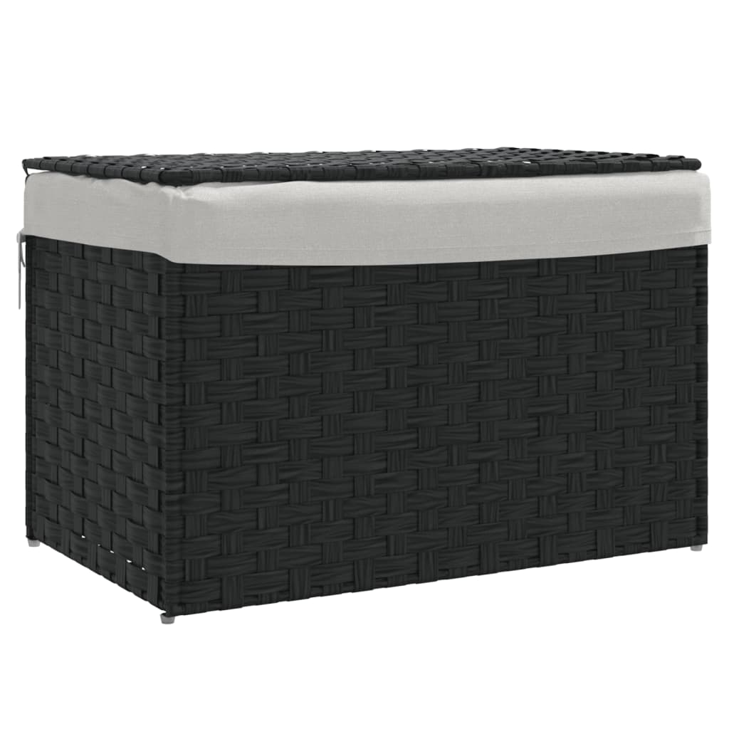 Canasta de lavandería Vidaxl con tapa de 55.5x35x34 cm Poly Rattan negro