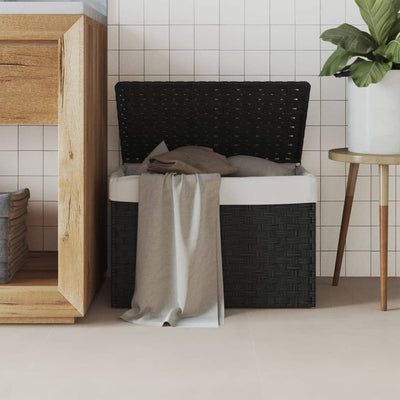 Vidaxl Laundry Ceste con coperchio 55.5x35x34 cm Poly Rattan Black