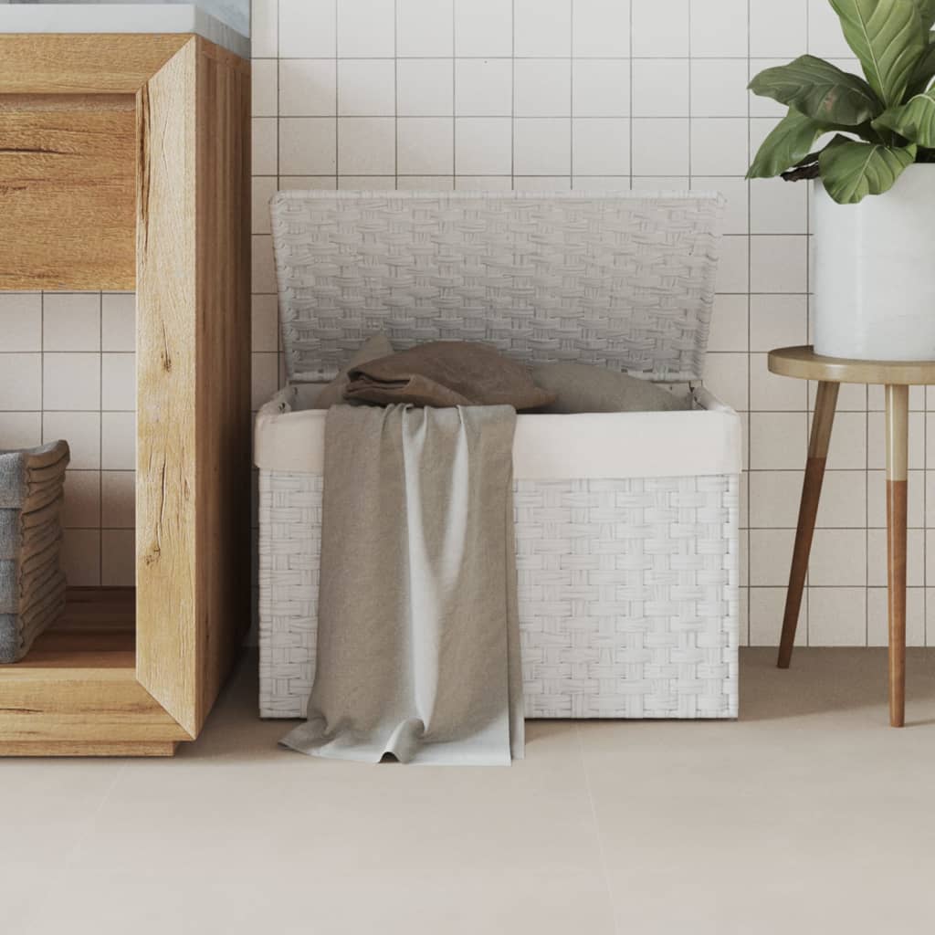 Canasta de lavandería Vidaxl con tapa de 55.5x35x34 cm Poly Rattan White