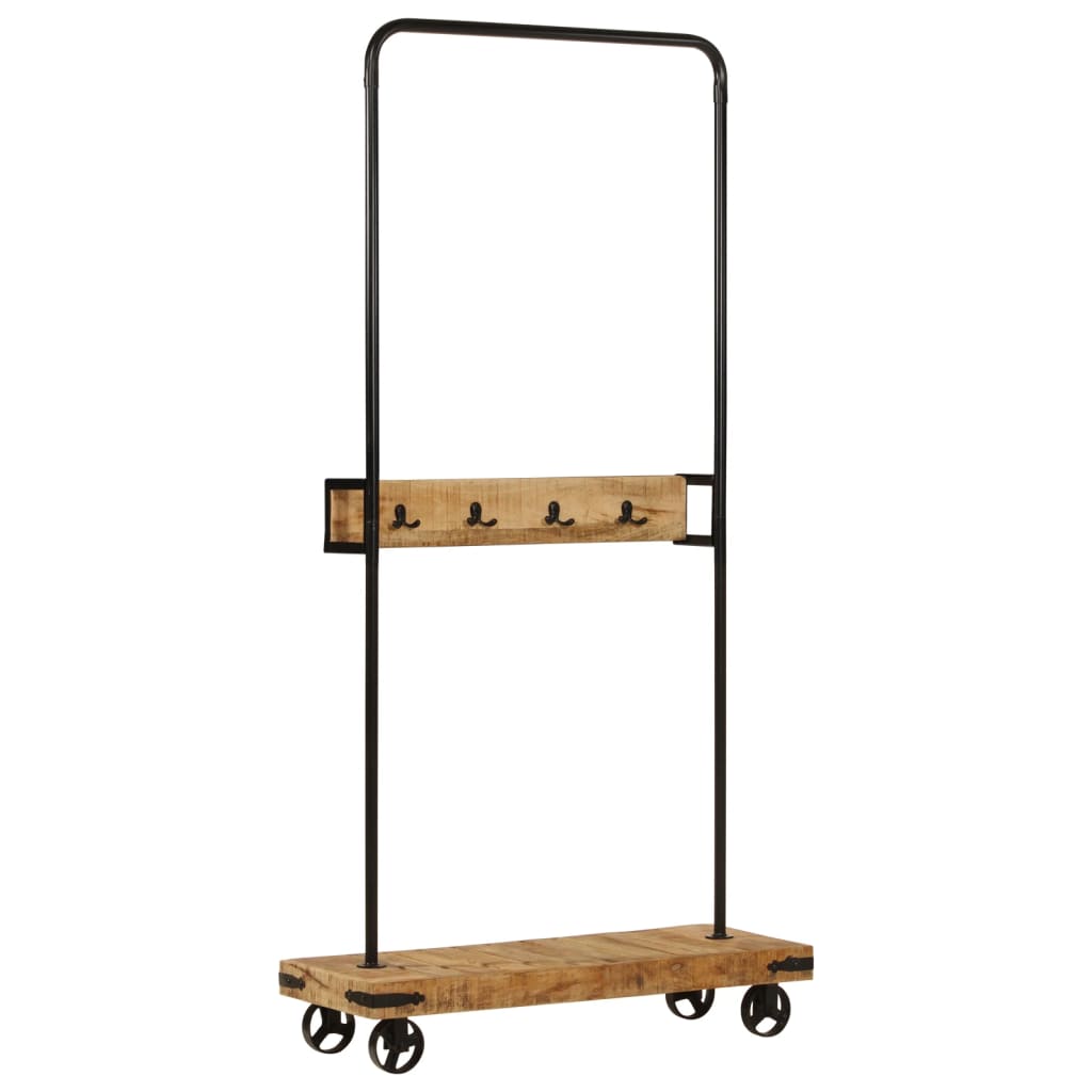 Rastrello per vestiti Vidaxl con ruote 90x35x190 cm Legno di mango solido e ferro