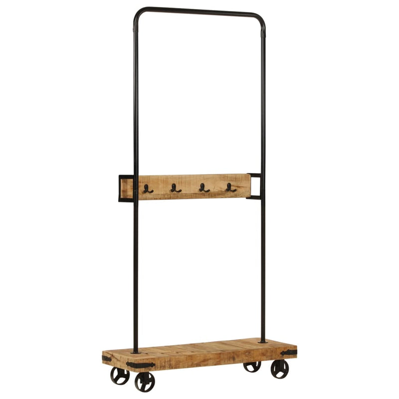 Rastrello per vestiti Vidaxl con ruote 90x35x190 cm Legno di mango solido e ferro
