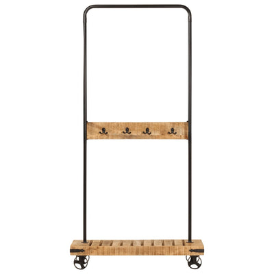 Estante de ropa Vidaxl con ruedas 90x35x190 cm de madera de mango sólida y hierro