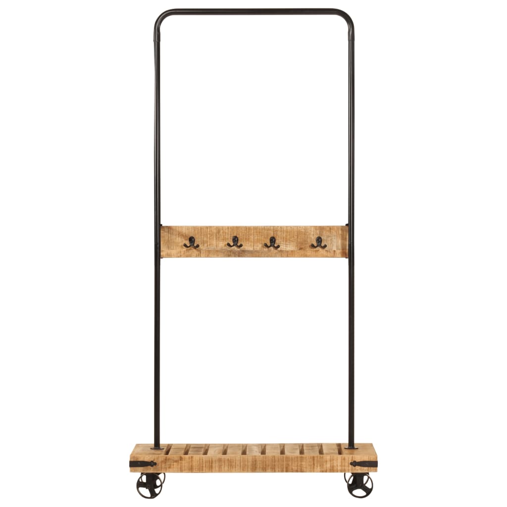 Rastrello per vestiti Vidaxl con ruote 90x35x190 cm Legno di mango solido e ferro