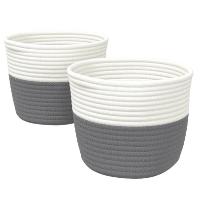 Cestas de almacenamiento de Vidaxl 2 sts Ø 24x18 cm Algodón gris y blanco