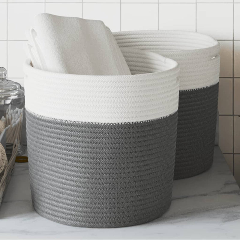 Cesti di stoccaggio Vidaxl 2 STS Ø 28x28 cm di cotone grigio e bianco