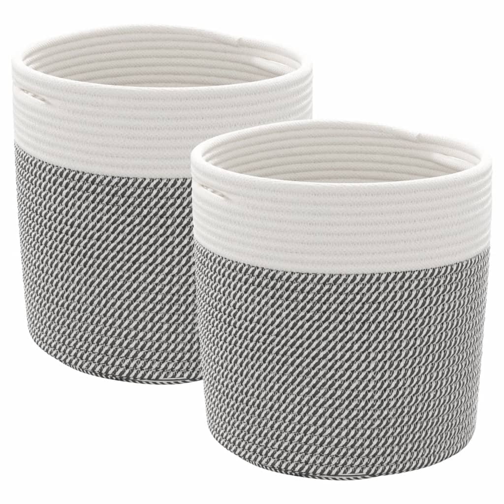 Cestas de almacenamiento de Vidaxl 2 sts Ø 28x28 cm de algodón gris y blanco