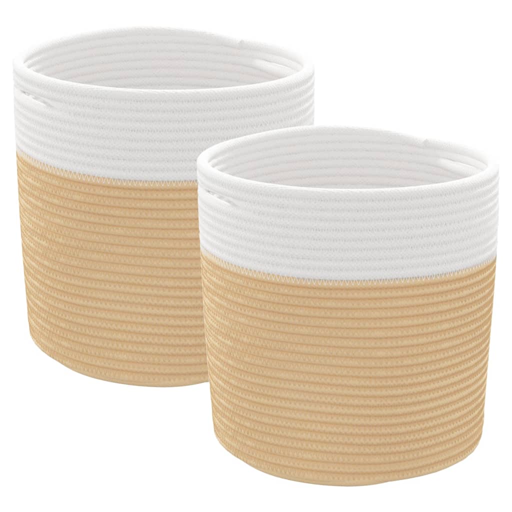 Cesti di stoccaggio Vidaxl 2 STS Ø 28x28 cm di cotone beige e bianco