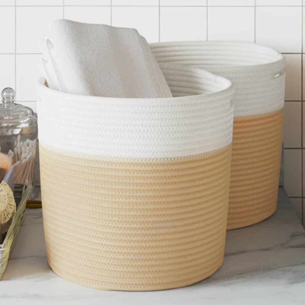 Cesti di stoccaggio Vidaxl 2 STS Ø 28x28 cm di cotone beige e bianco
