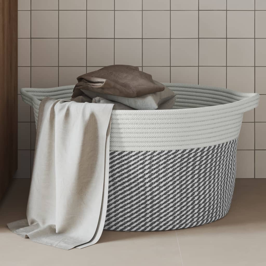 Cesta de almacenamiento de Vidaxl Ø 40x25 cm Algodón gris y blanco